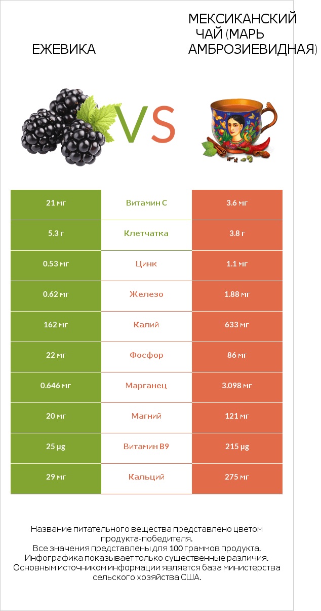 Ежевика vs Мексиканский чай (Марь амброзиевидная) infographic