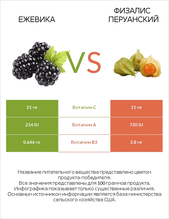 Ежевика vs Физалис перуанский infographic