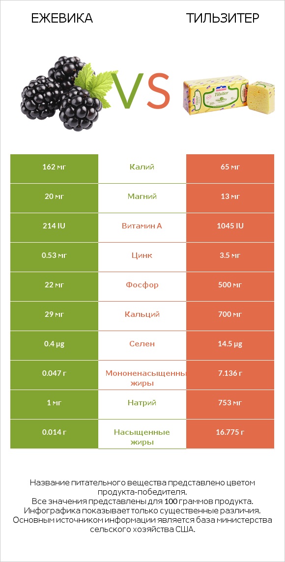 Ежевика vs Тильзитер infographic