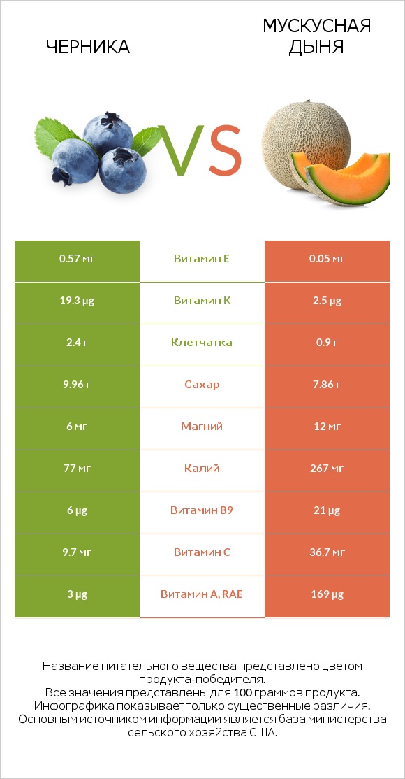 Черника vs Мускусная дыня infographic