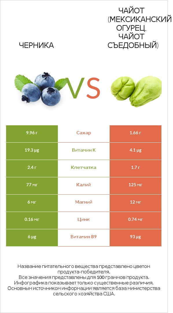 Черника vs Чайот (мексиканский огурец, чайот съедобный)  infographic