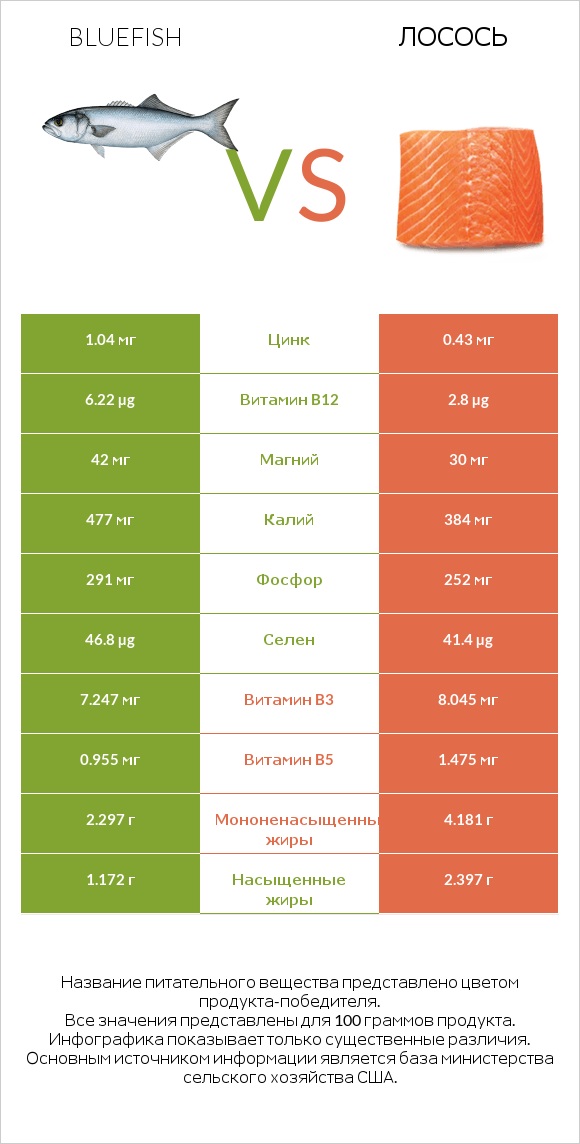 Bluefish vs Лосось infographic