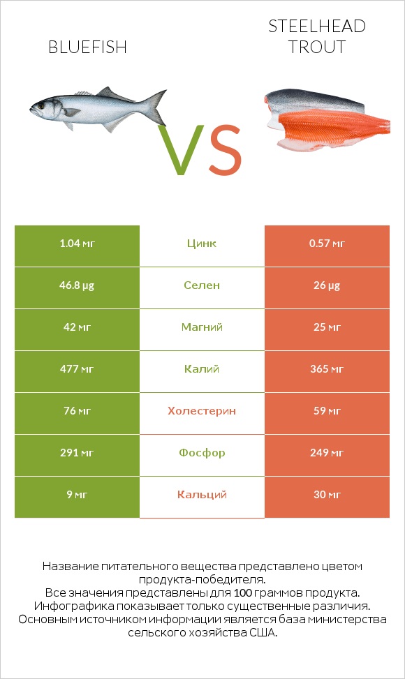 Bluefish vs Steelhead trout infographic