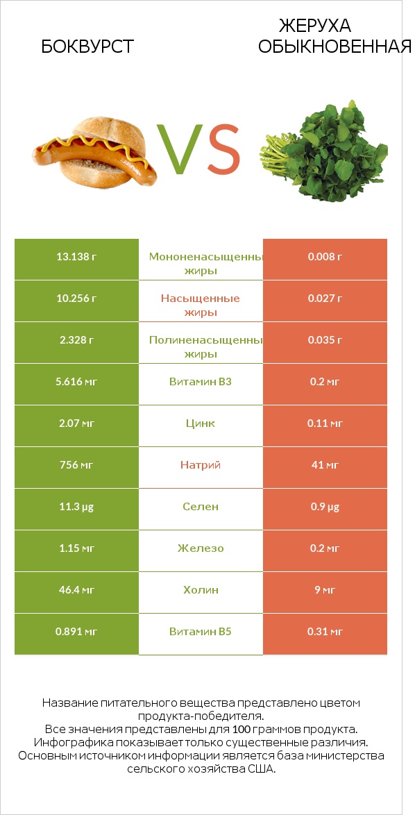 Боквурст vs Жеруха обыкновенная infographic