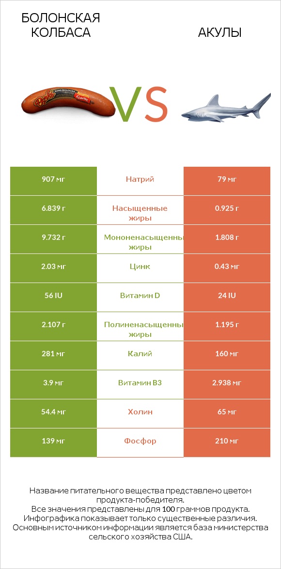 Болонская колбаса vs Акула infographic