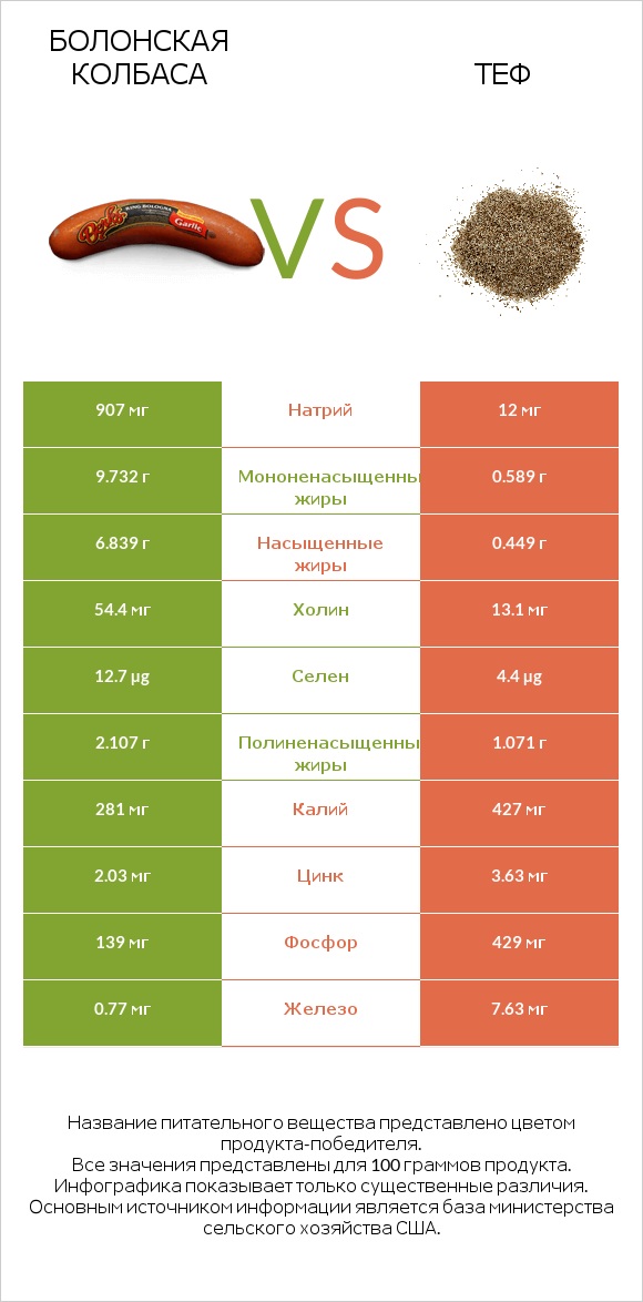 Болонская колбаса vs Теф infographic
