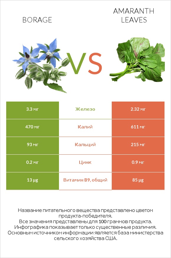 Borage vs Amaranth leaves infographic