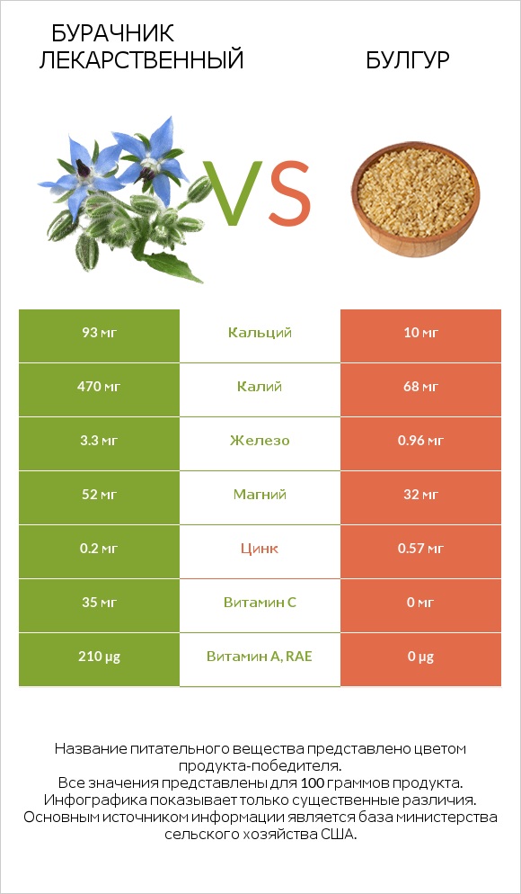 Бурачник лекарственный vs Булгур infographic