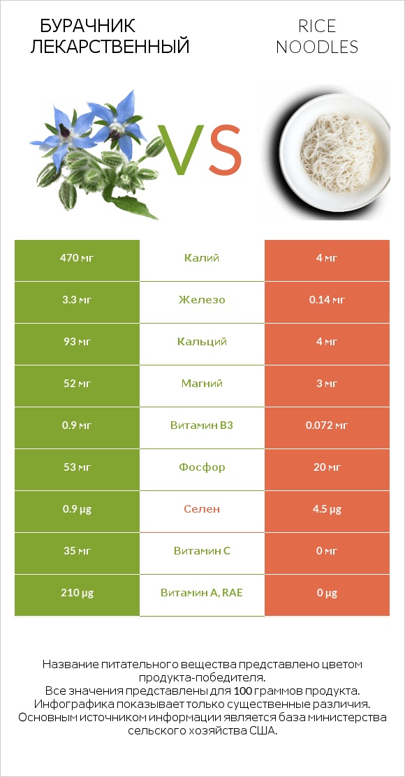 Бурачник лекарственный vs Rice noodles infographic