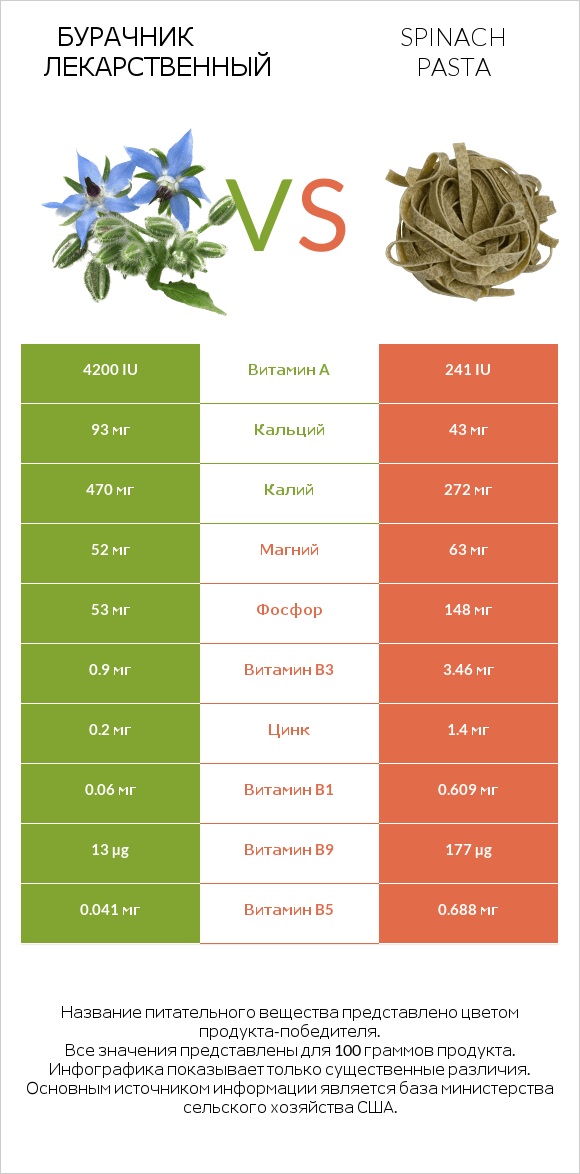 Бурачник лекарственный vs Spinach pasta infographic