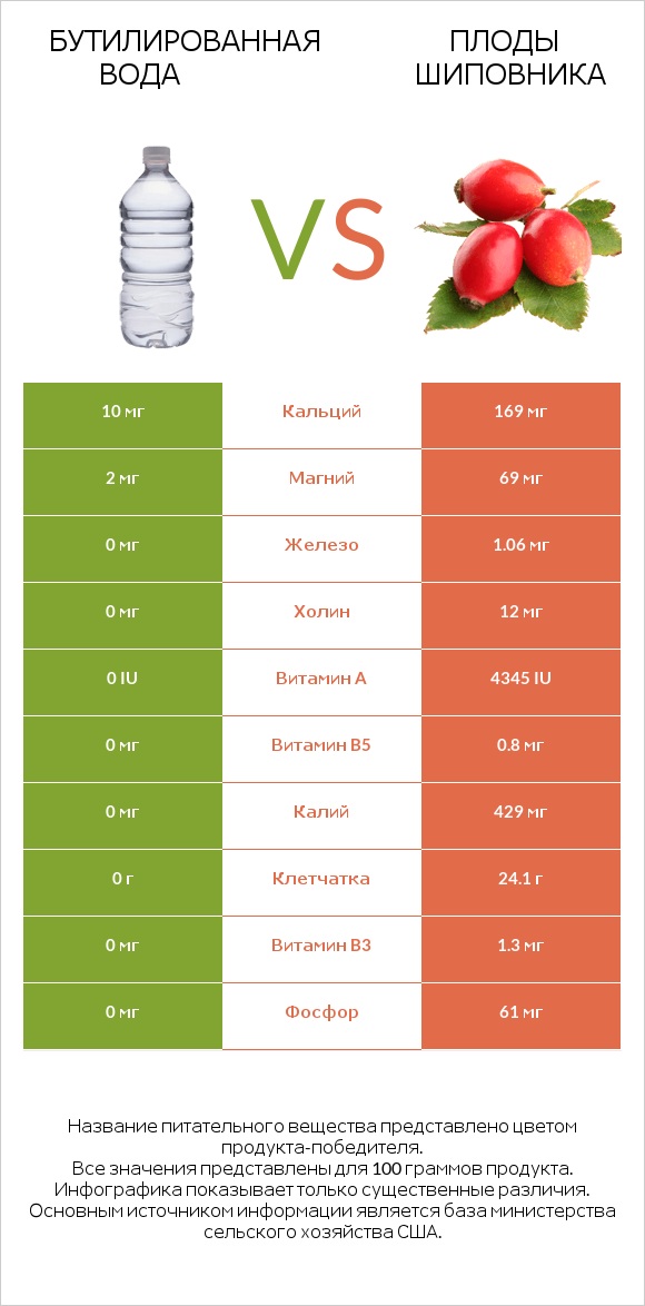 Бутилированная вода vs Плоды шиповника infographic