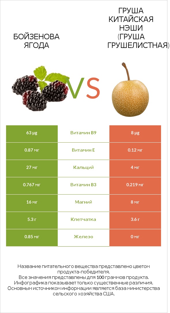 Бойзенова ягода vs Груша китайская Нэши (груша Грушелистная) infographic