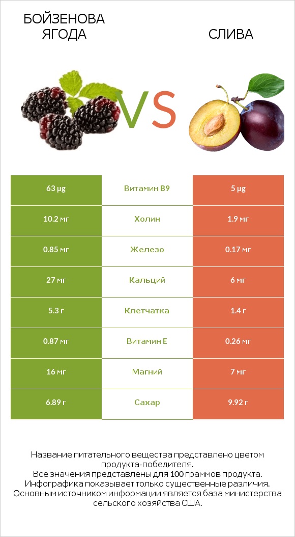 Бойзенова ягода vs Слива infographic