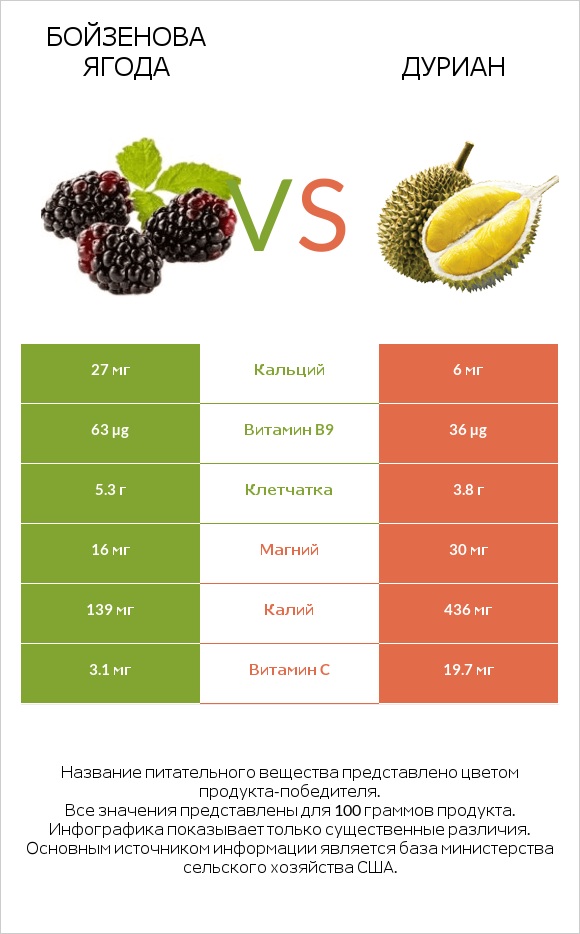 Бойзенова ягода vs Дуриан infographic