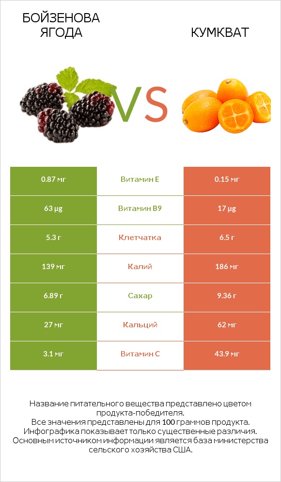 Бойзенова ягода vs Кумкват infographic