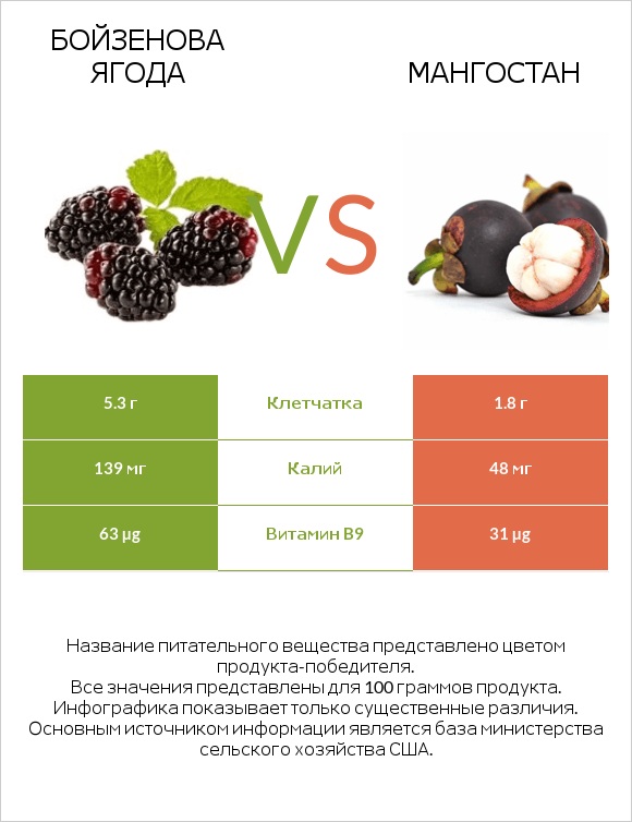 Бойзенова ягода vs Мангостан infographic