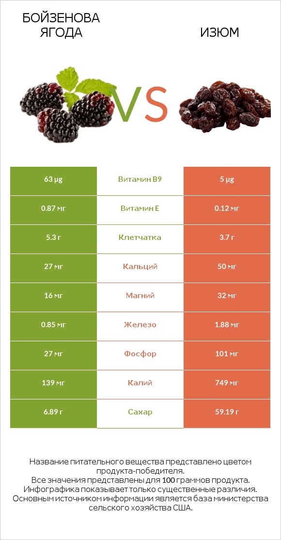 Бойзенова ягода vs Изюм infographic