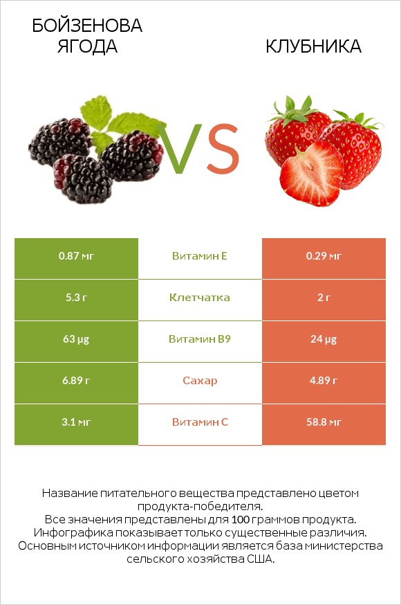 Бойзенова ягода vs Клубника infographic