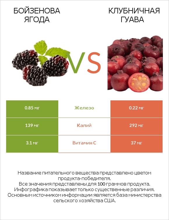 Бойзенова ягода vs Клубничная гуава infographic