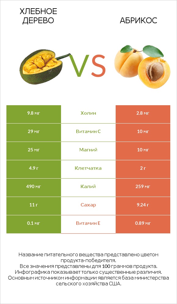 Хлебное дерево vs Абрикос infographic