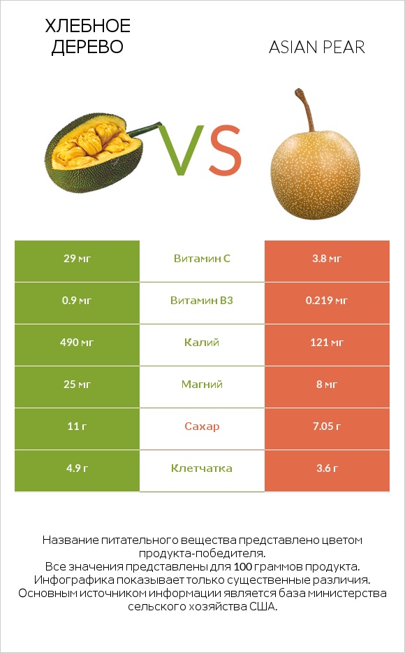 Хлебное дерево vs Asian pear infographic