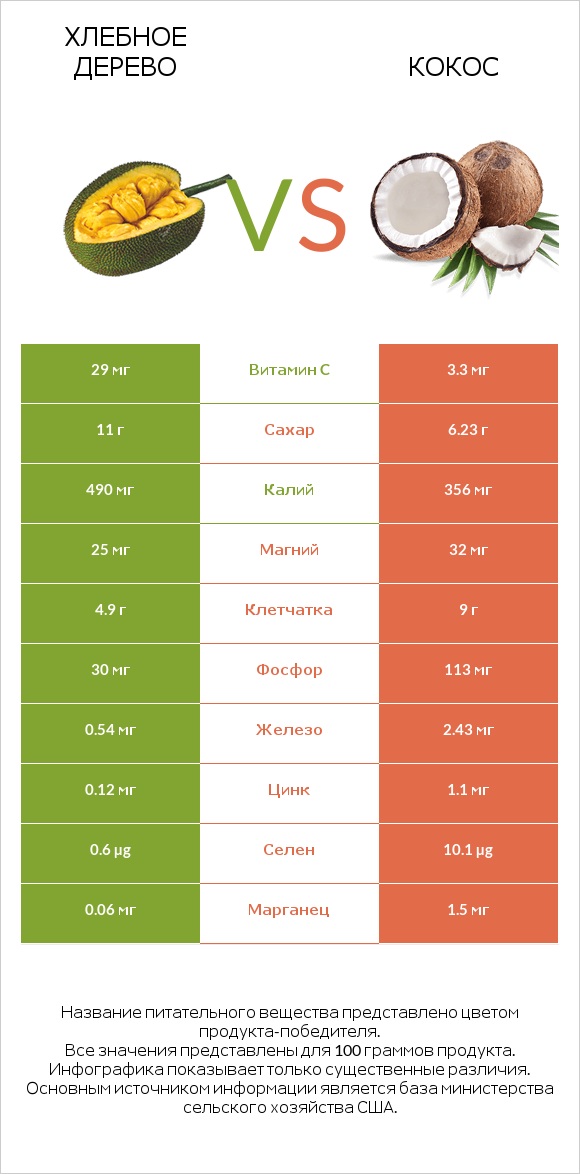 Хлебное дерево vs Кокос infographic