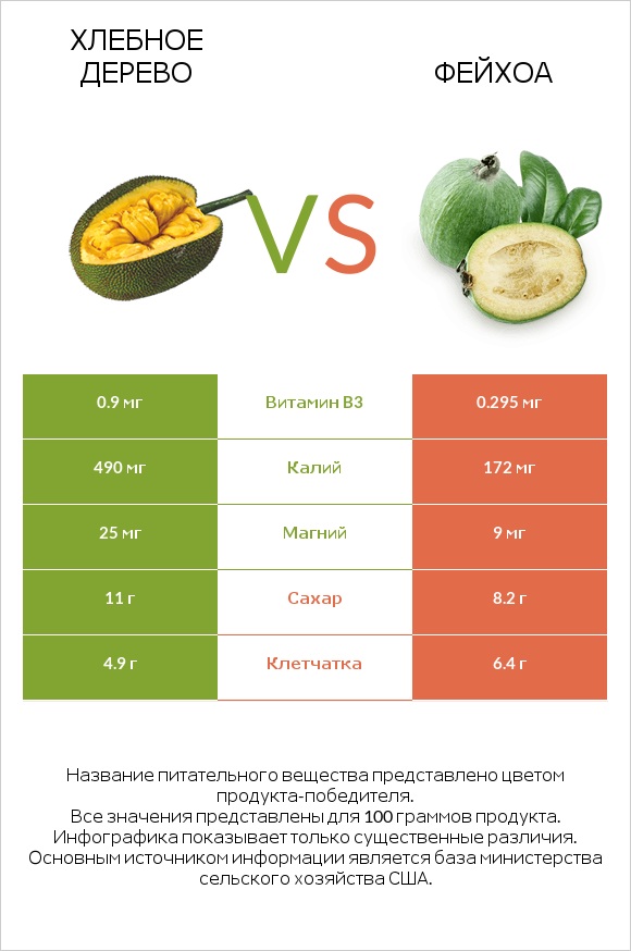 Хлебное дерево vs Фейхоа infographic