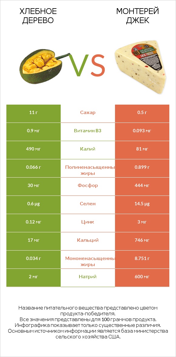 Хлебное дерево vs Монтерей Джек infographic