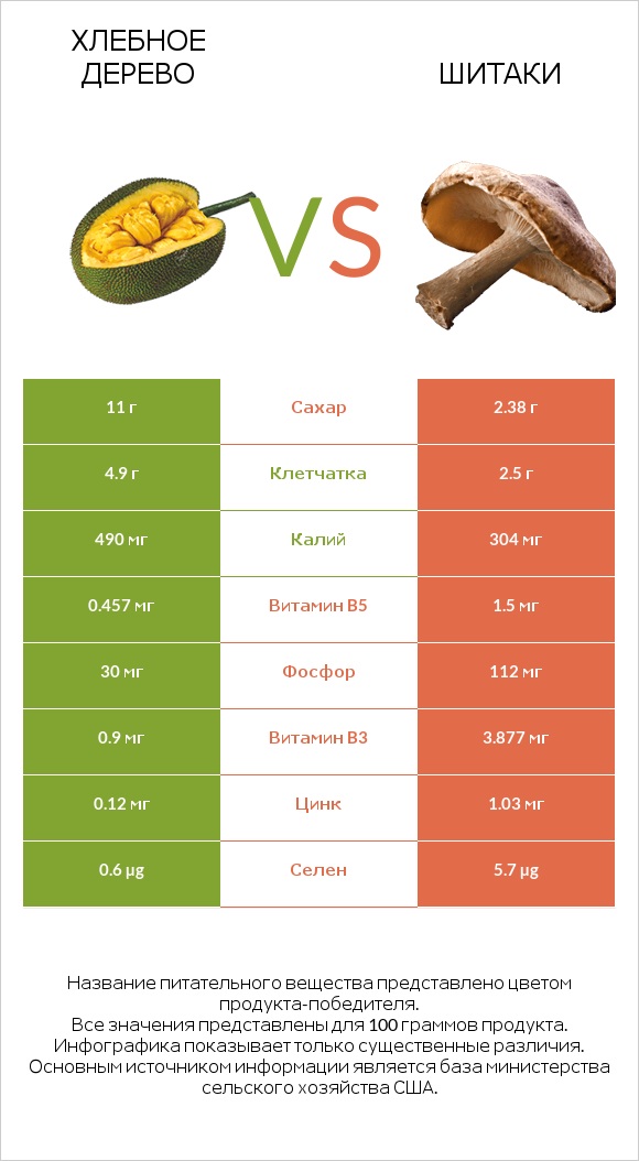 Хлебное дерево vs Шитаки infographic