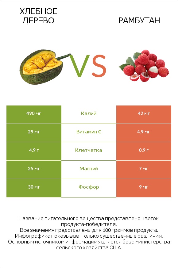 Хлебное дерево vs Рамбутан infographic