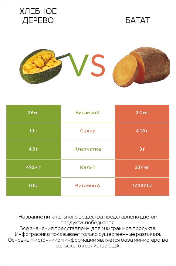 Хлебное дерево vs Батат infographic