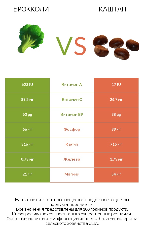 Брокколи vs Каштан infographic