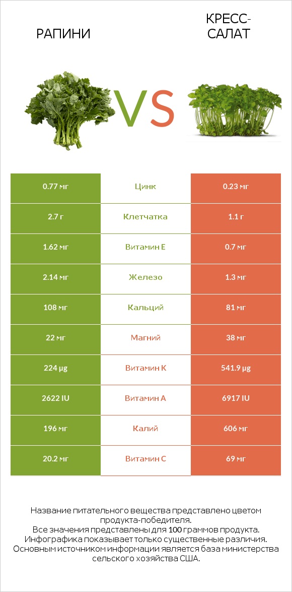 Рапини vs Кресс-салат infographic