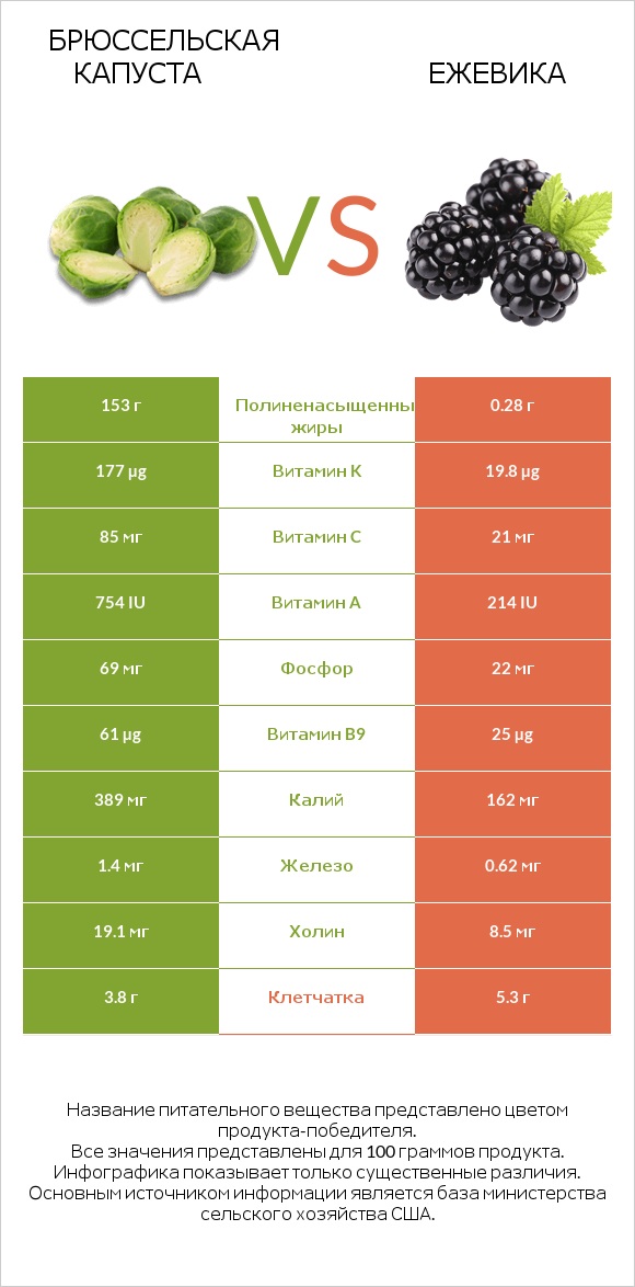 Брюссельская капуста vs Ежевика infographic