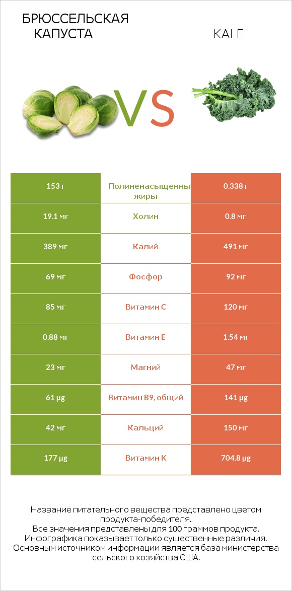 Брюссельская капуста vs Kale infographic