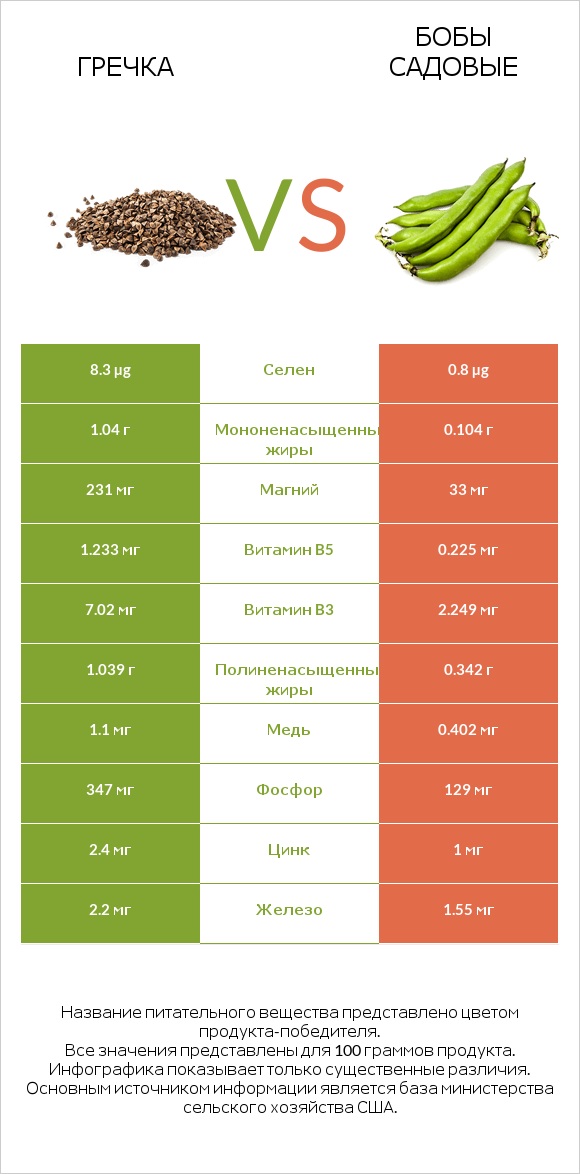 Гречка vs Бобы садовые infographic