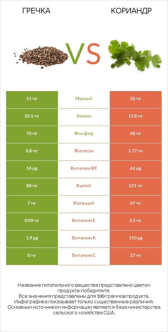 Гречка vs Кориандр infographic