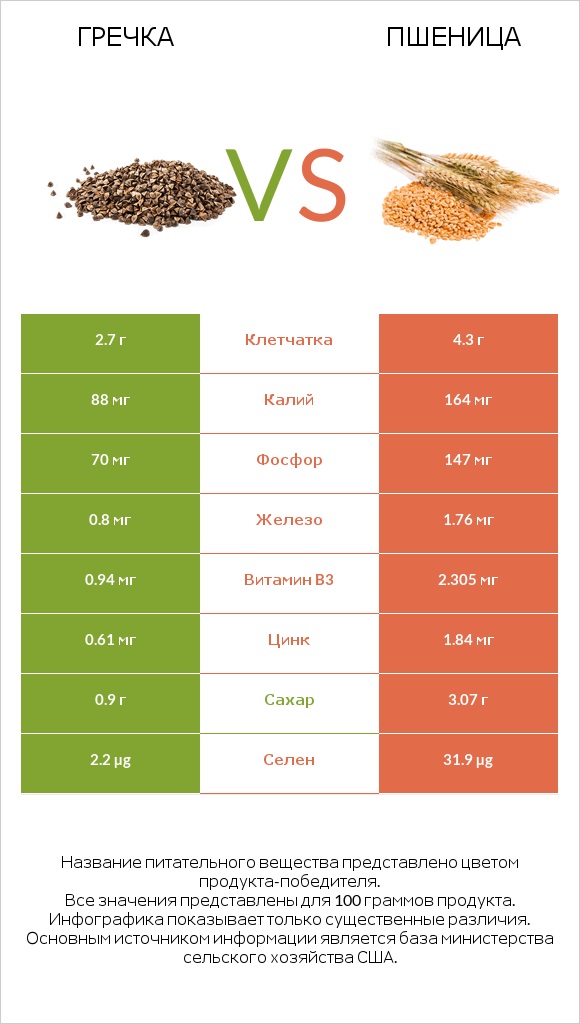 Гречка vs Пшеница infographic