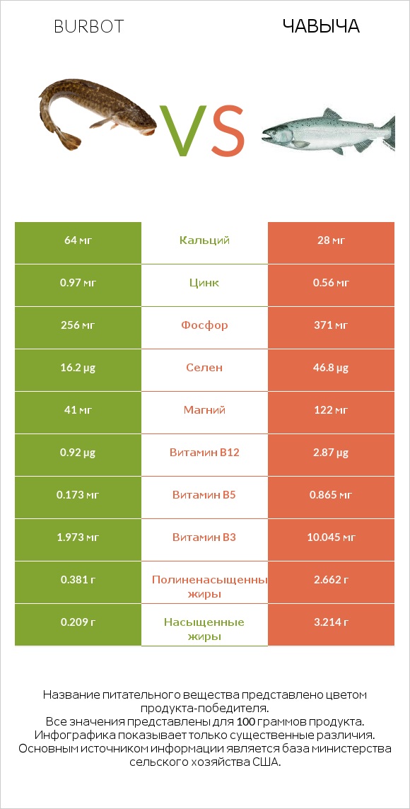 Burbot vs Чавыча infographic