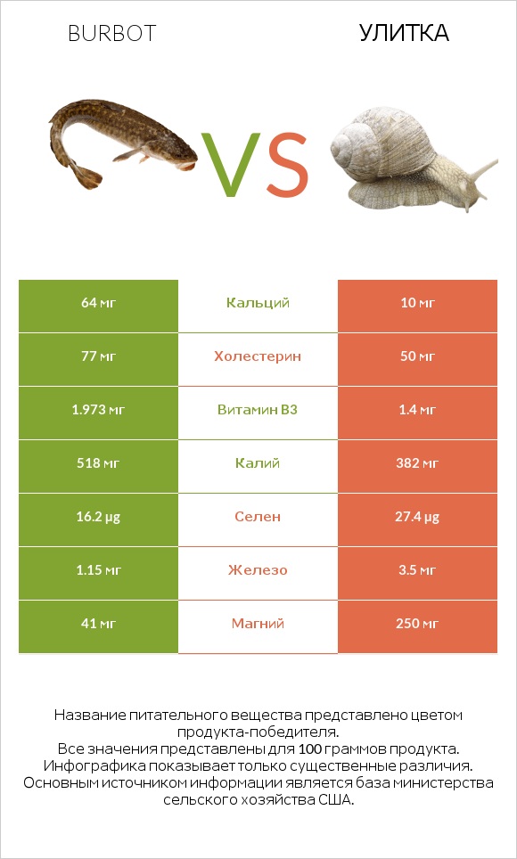 Burbot vs Улитка infographic