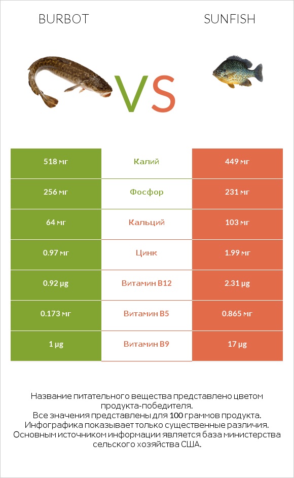 Burbot vs Sunfish infographic