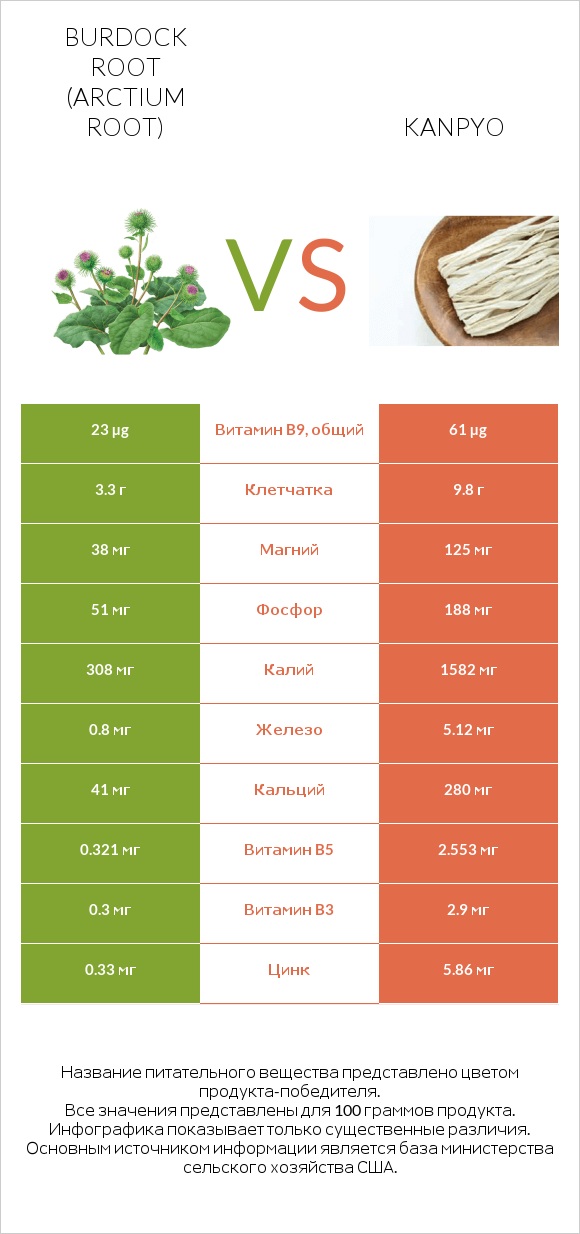 Burdock root vs Kanpyo infographic