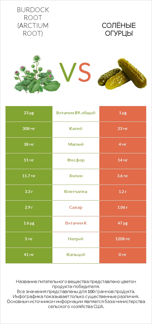 Burdock root vs Солёные огурцы infographic