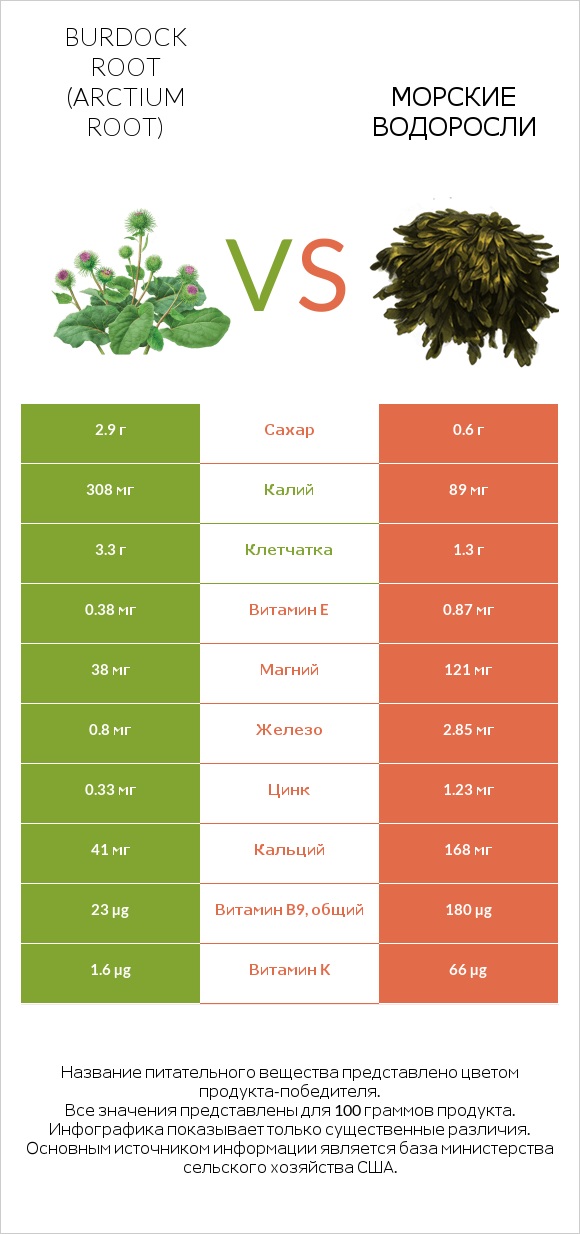 Burdock root vs Морские водоросли infographic