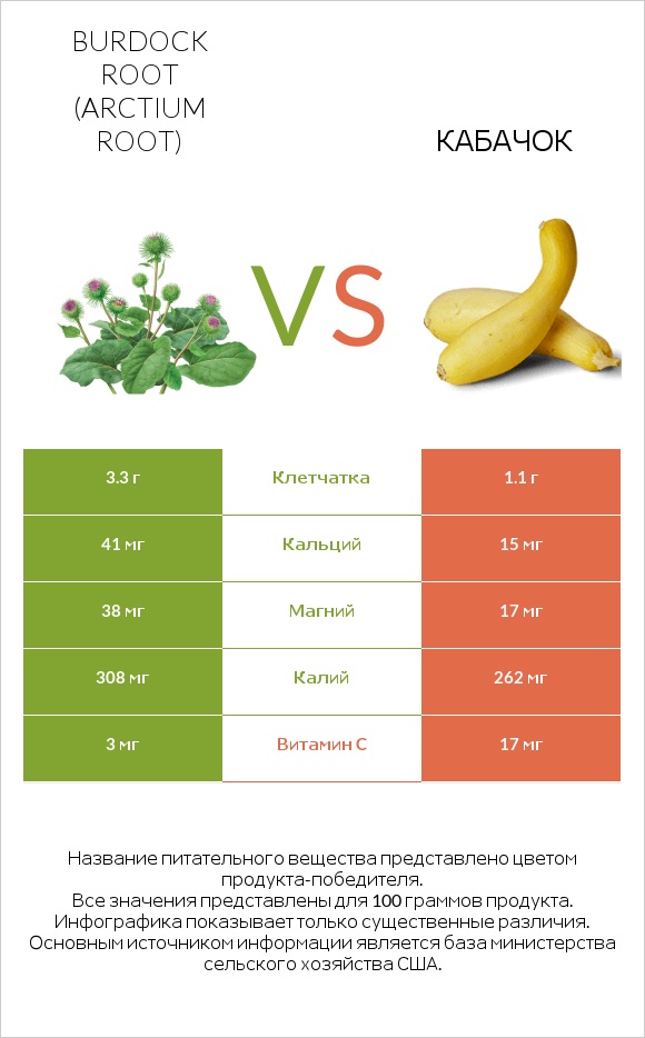 Burdock root vs Кабачок infographic
