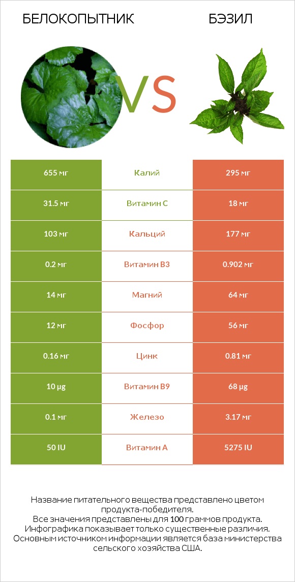 Белокопытник vs Бэзил infographic