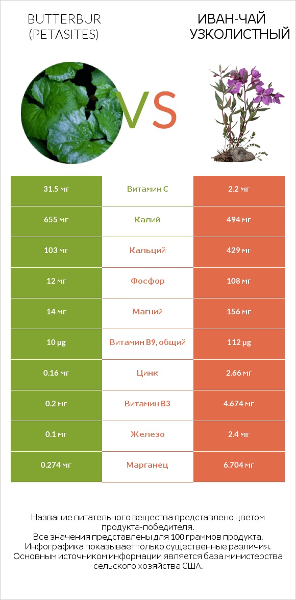 Белокопытник vs Иван-чай узколистный infographic