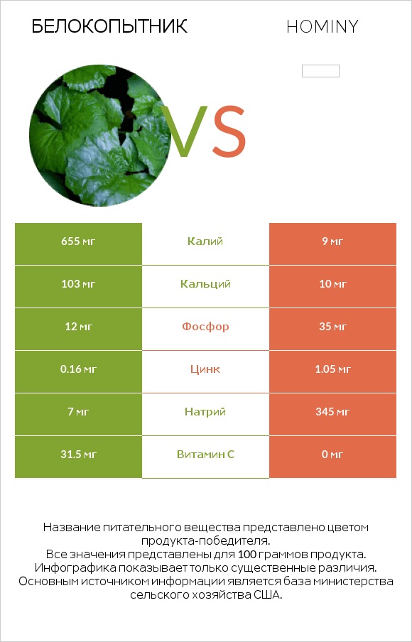 Белокопытник vs Hominy infographic