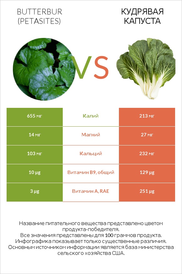 Белокопытник vs Кудрявая капуста infographic