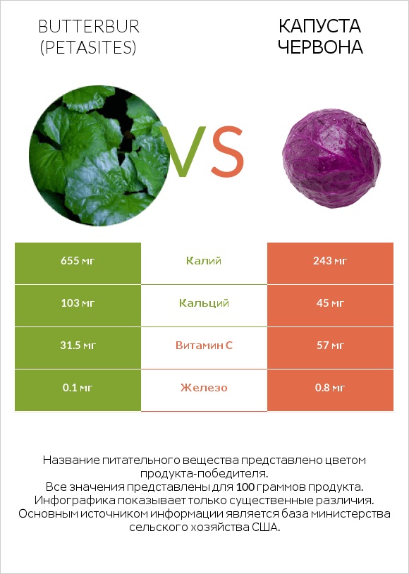 Butterbur vs Капуста червона infographic